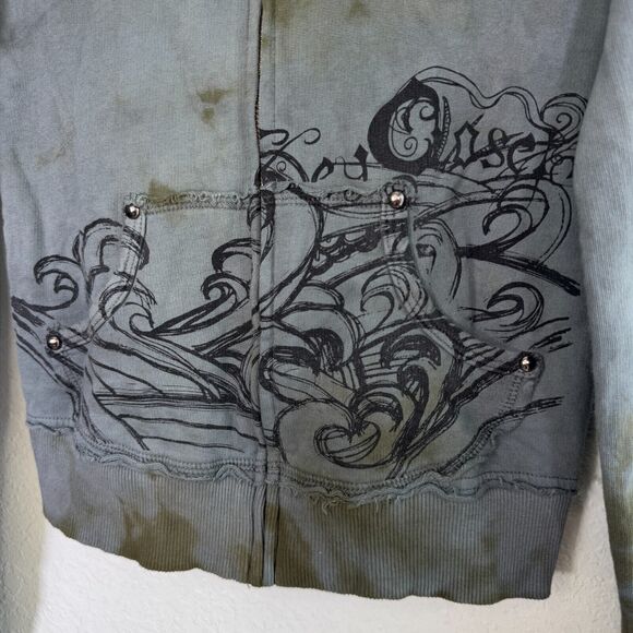 Key Closet Jacket Womens Medium Koi Fish Studded Y2K Hoodie Tattoo Art Asian NEW - Picture 5 of 10